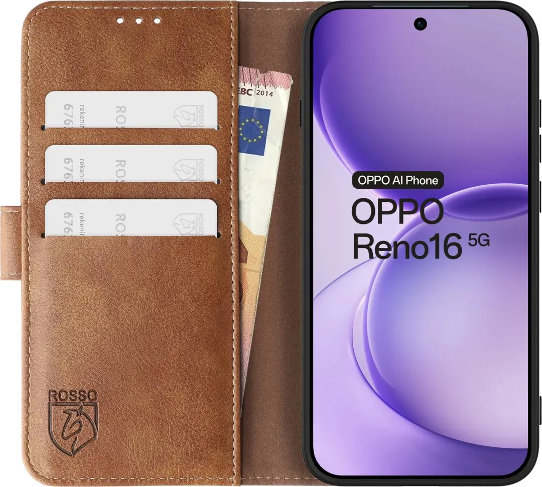Rosso Element Oppo Reno 16 Wallet Book Case Hoesje - Bruin - afbeelding 5 van 6