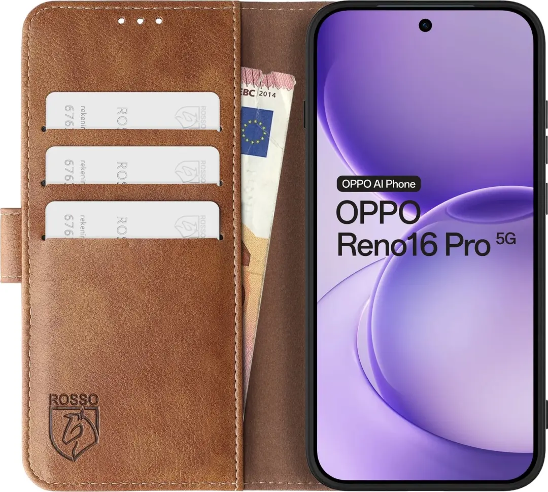 Rosso Element Oppo Reno 16 Pro Wallet Hoesje - Bruin - afbeelding 5 van 6