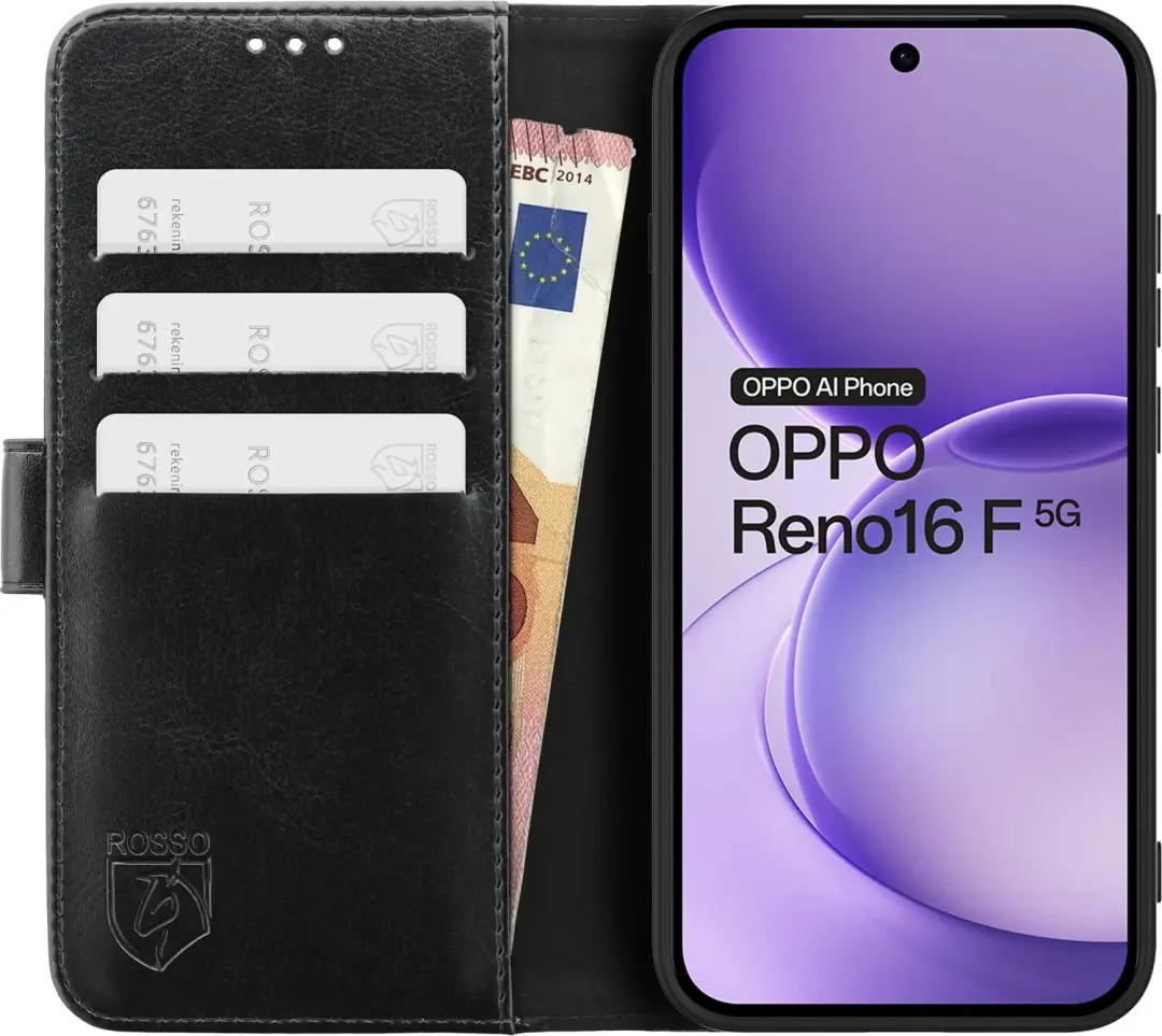 Rosso Element Oppo Reno 16 F Hoesje - 3 Pasjes - Zwart - afbeelding 3 van 6