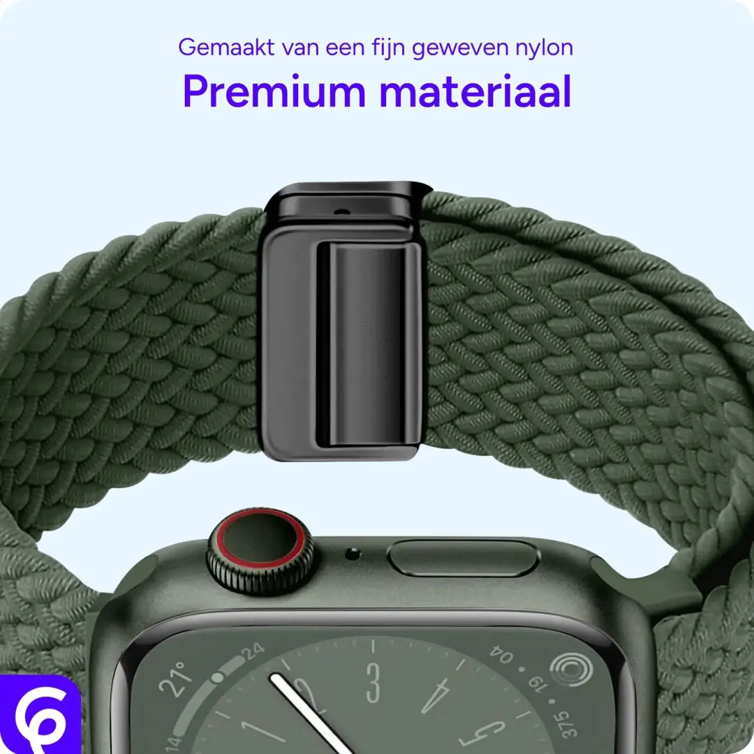 SBG Gevlochten Nylon Bandje Apple Watch - Donkergroen - afbeelding 4 van 6