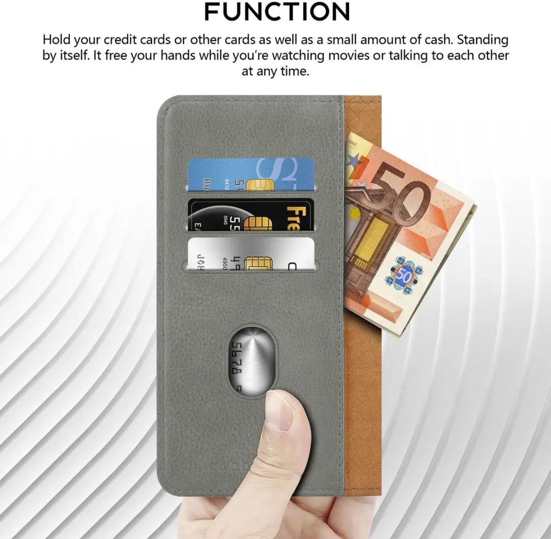 Hoesje geschikt voor Motorola MOTO E5 PLAY GO in GRIJS met kaartslot, 360 graden beschermhoes PU lederen mobiele telefoon etui case cover - afbeelding 2 van 2