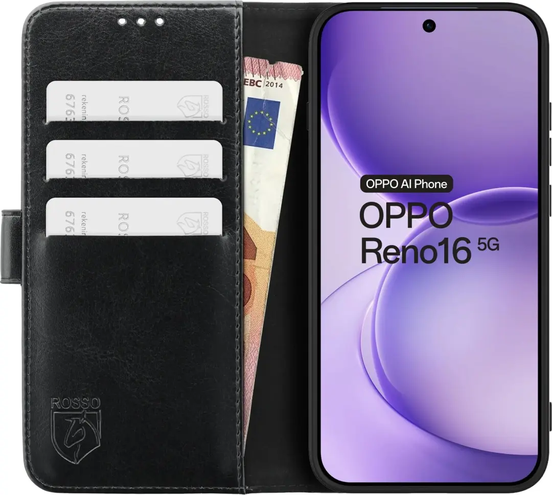 Rosso Element Oppo Reno 16 Book Case Hoesje - Zwart - afbeelding 6 van 6