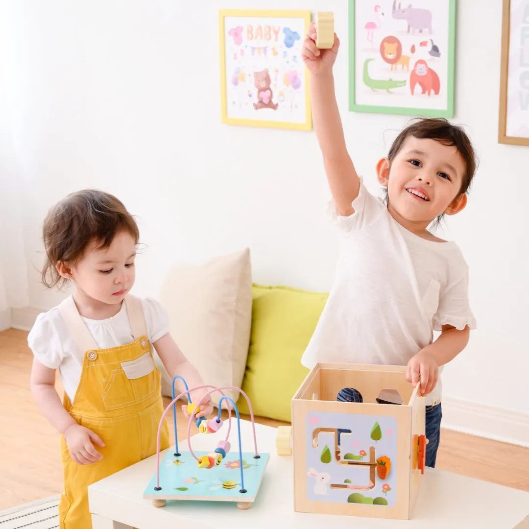 Teamson Kids Houten Activiteitkubus - 4-in-1 - Baby Speelgoed - Educatief Speelgoed