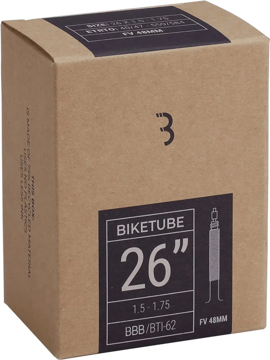 BBB Cycling BikeTube - Binnenband Mountainbike 26 Inch - Presta / Frans ventiel 48 mm - Geschikt voor bandenmaat: 40/47-559 - Fietsband - BTI-62