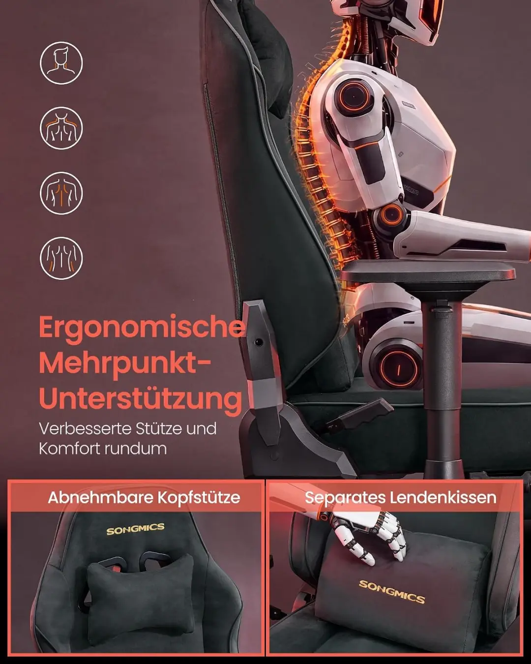 Songmics CATHY OBG095GD01 Gamingstoel - Antraciet - afbeelding 5 van 6
