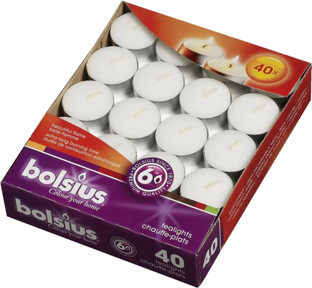 Bolsius Theelicht 6 uur doos Wit 40 stuks