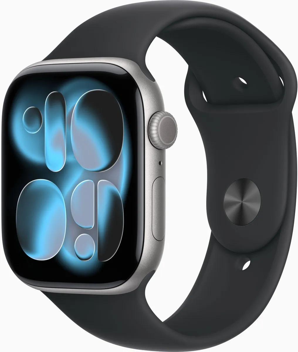 Apple Watch 11 46mm Space Grey Aluminium - Zwart Sportband - S/M