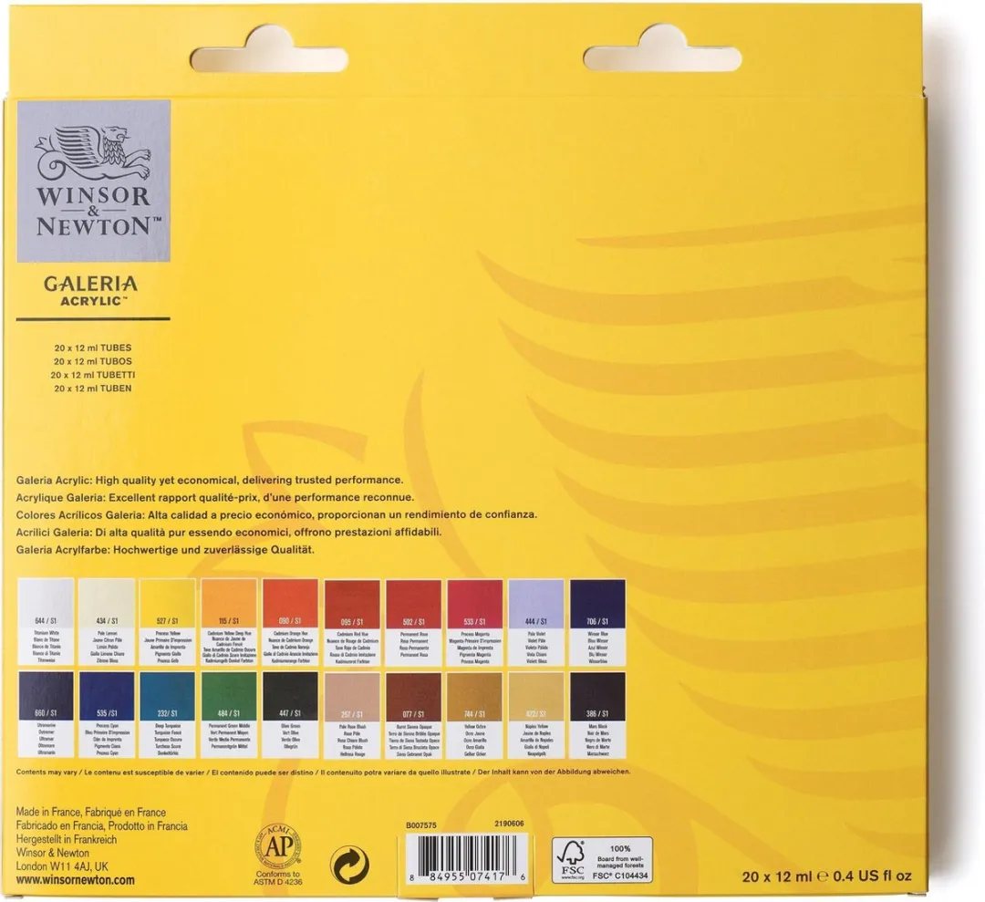 Winsor & Newton Galeria Acrylverf Set 20x12ml - 20 Kleuren