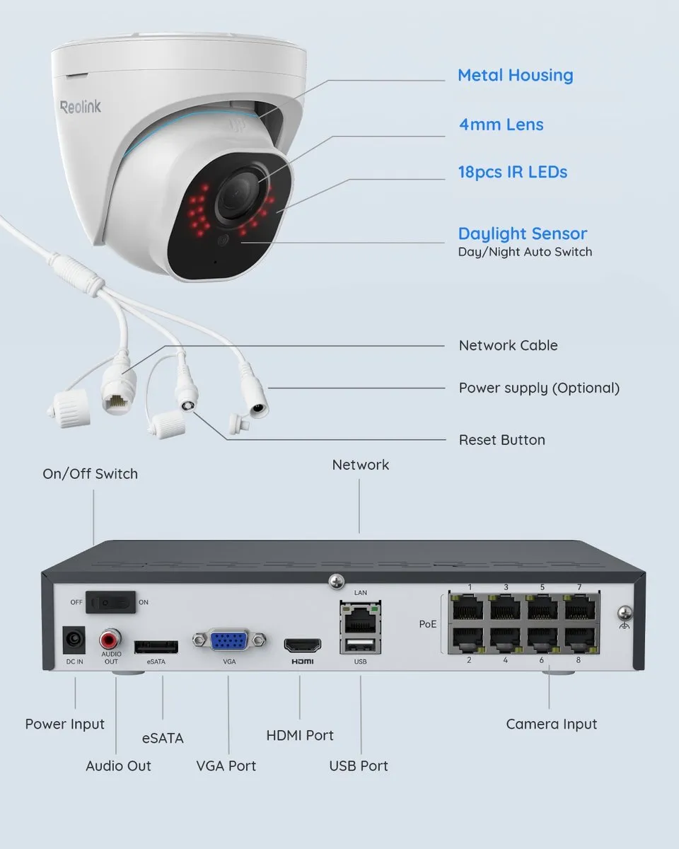 Reolink RLK8-800D4 4K Beveiligingscamera Systeem - 4x Camera + 8CH NVR 2TB - afbeelding 6 van 6