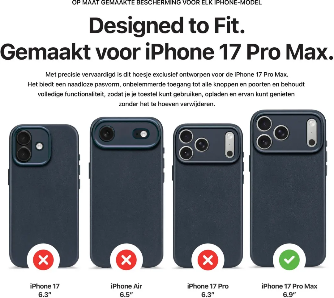 Decoded Hoesje iPhone 17 Pro Max - Premium Ecco Leer - Navy Blauw