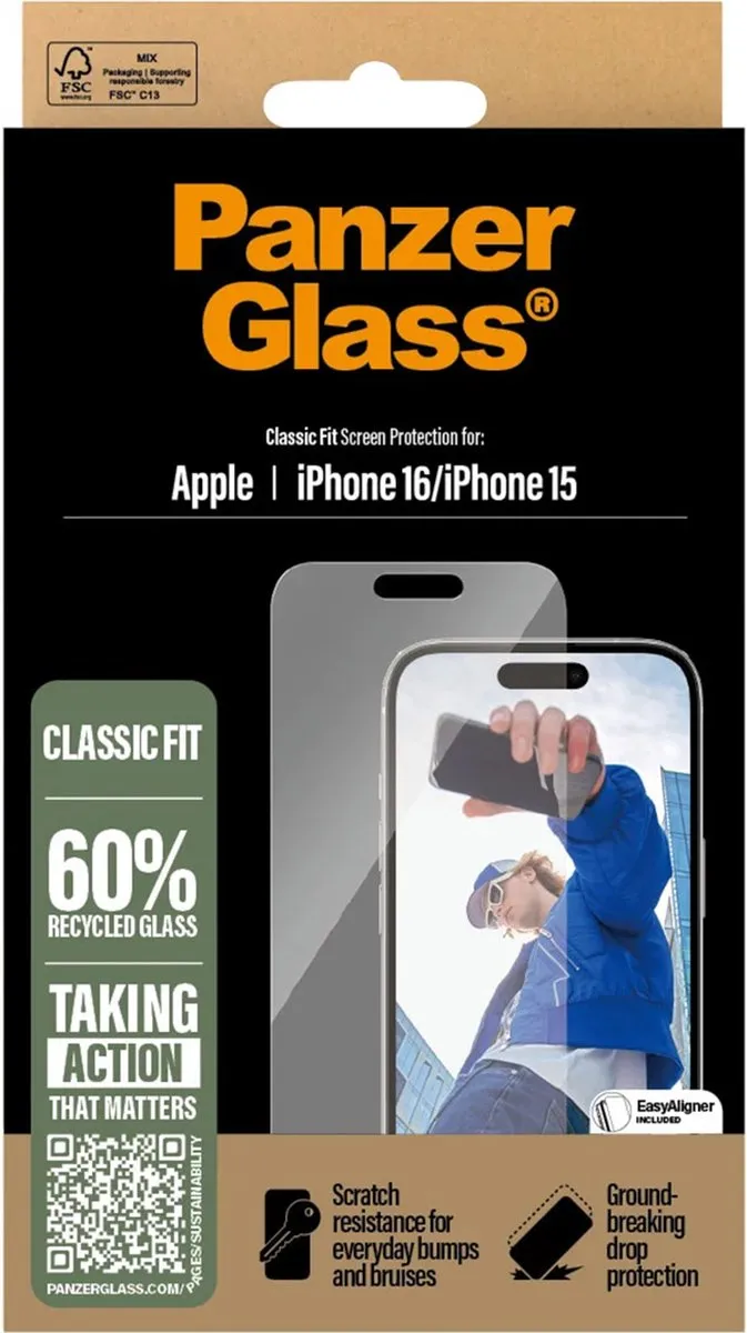 PanzerGlass Classic Fit iPhone 16 Schermbeschermer