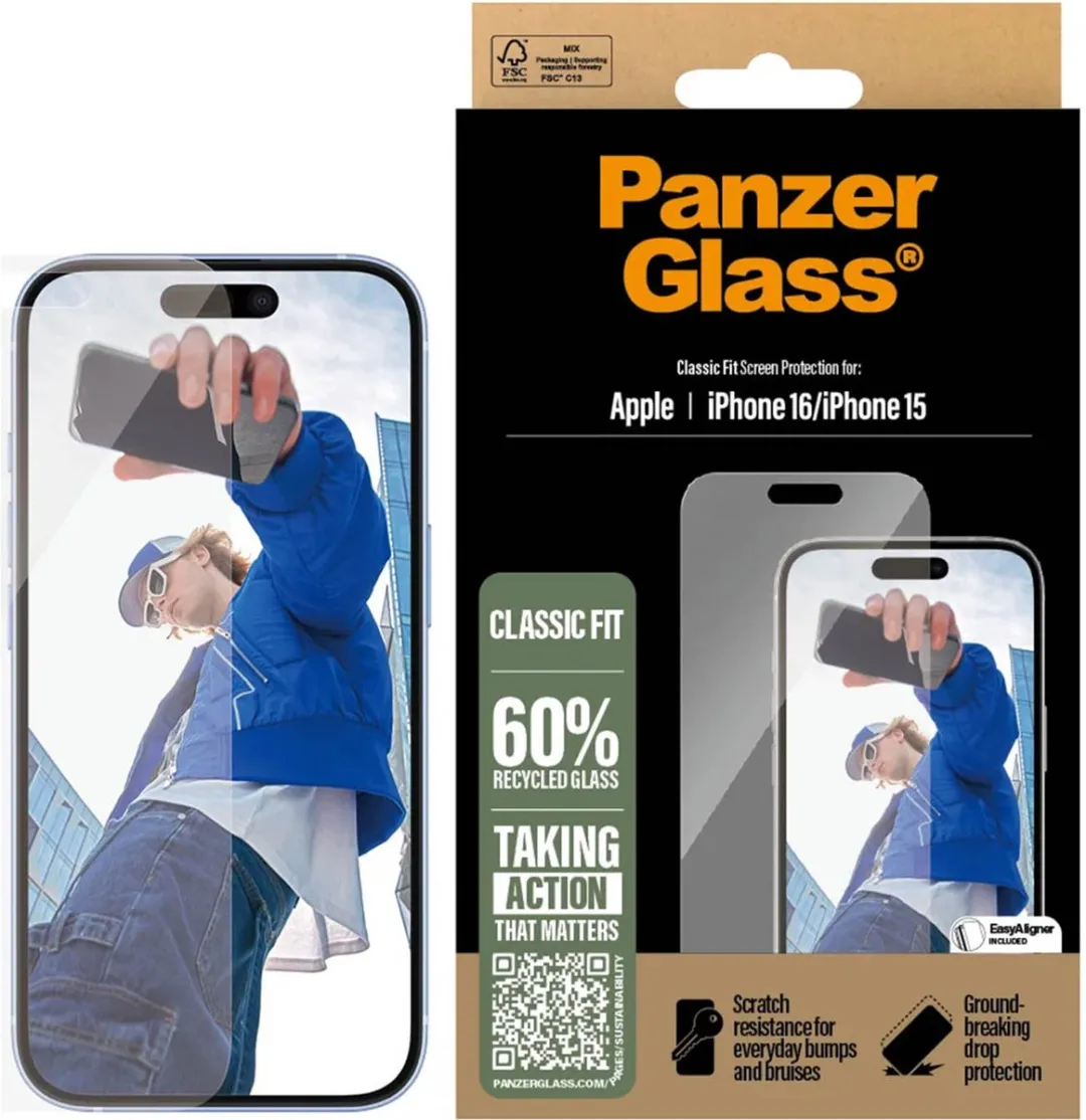 PanzerGlass Classic Fit iPhone 16 Schermbeschermer - Case Friendly