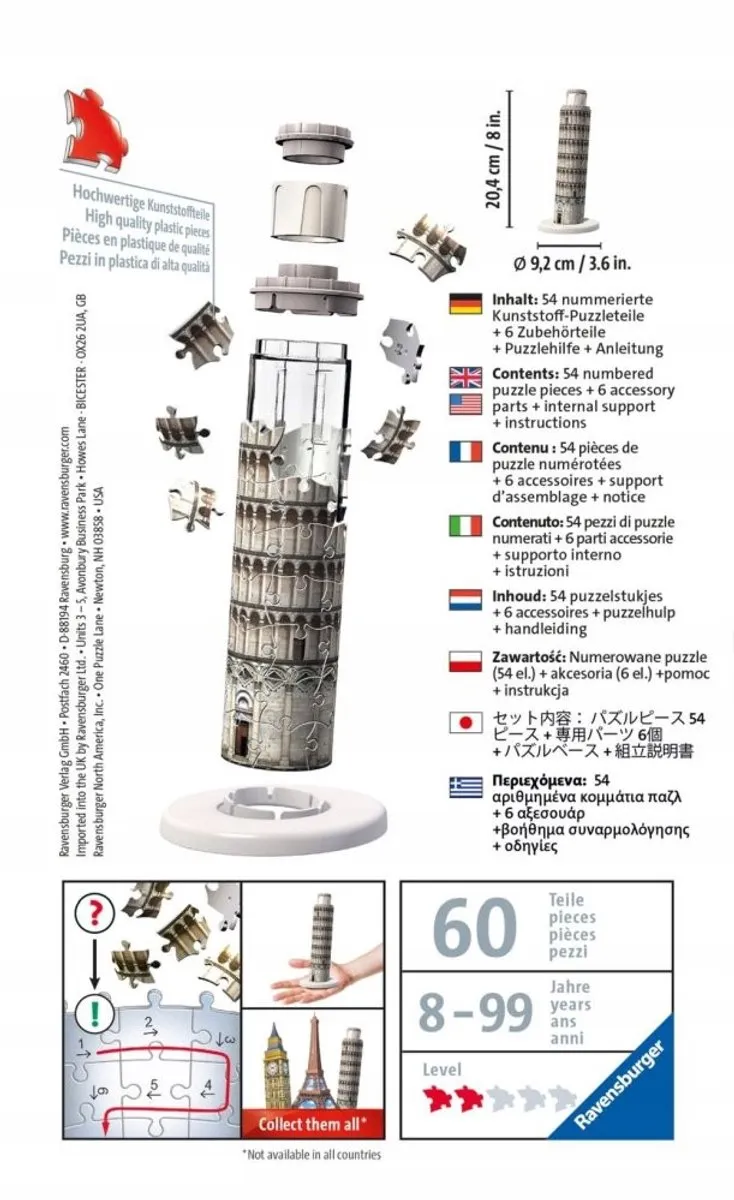 Ravensburger 3D Puzzel Scheve Toren van Pisa - 216 Stuks
