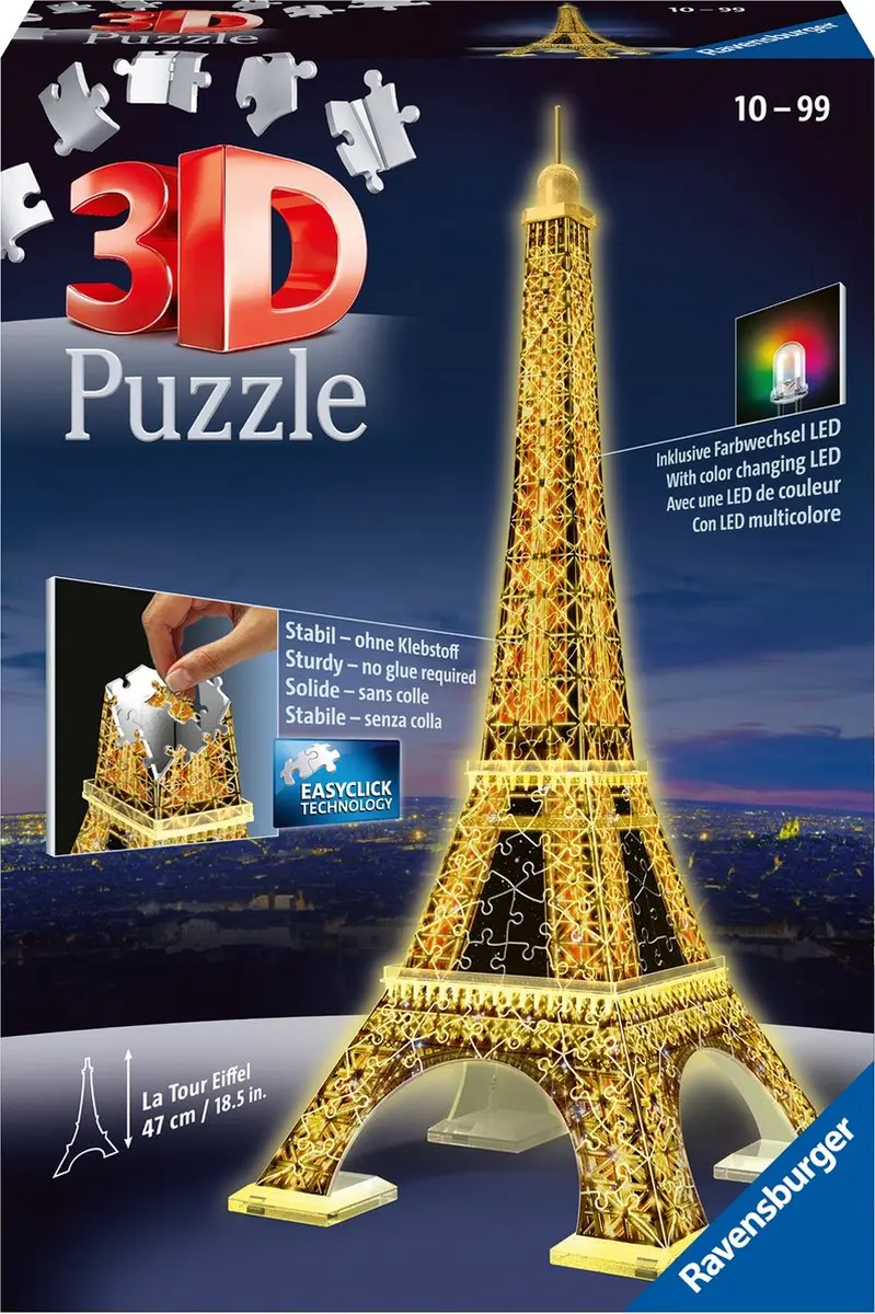 Ravensburger Eiffeltoren Night Edition 3D Puzzel - 216 Stuks - afbeelding 4 van 6