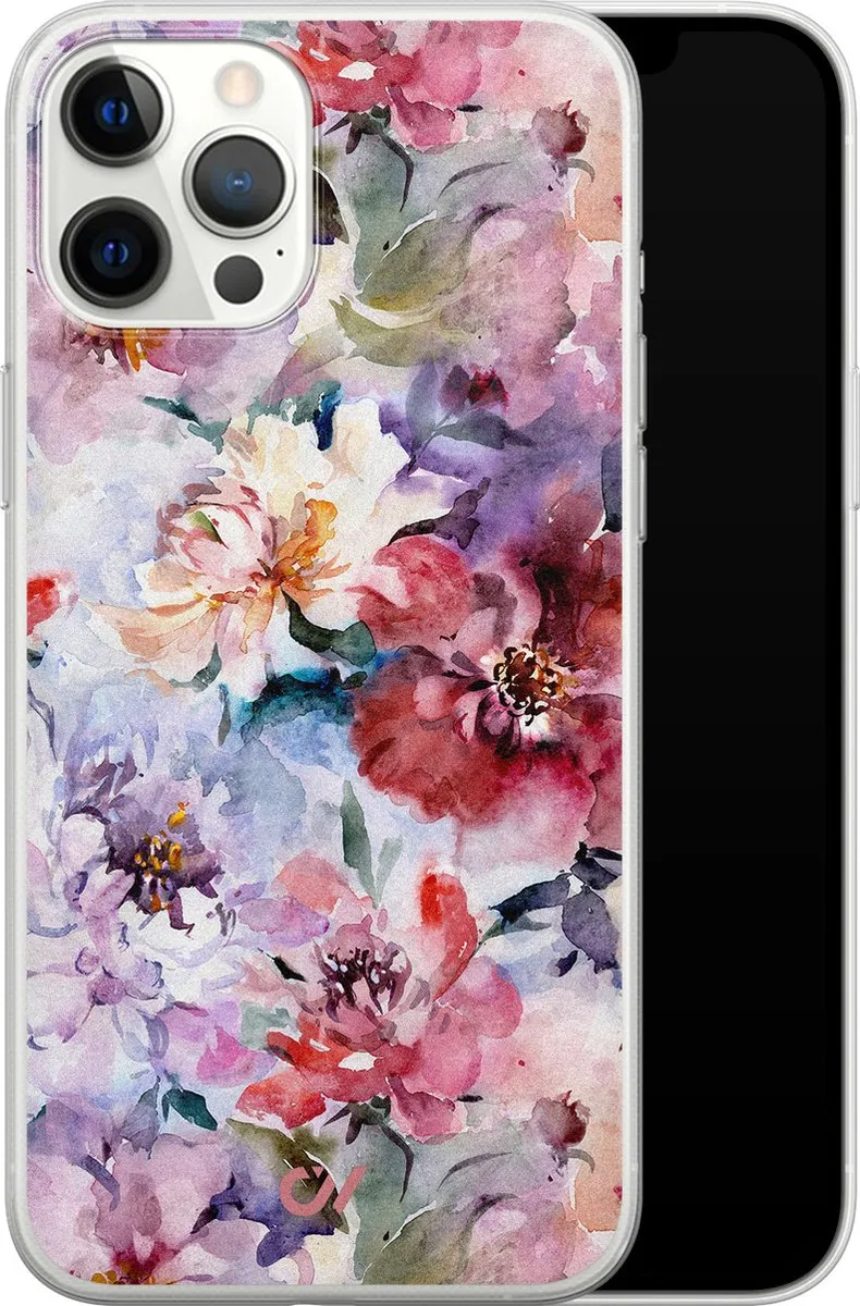 Casevibes iPhone 12 Pro Max Hoesje - Roze Bloemen Acryl
