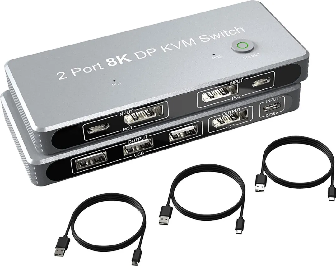 NÖRDIC KVM-114 KVM Switch 2 naar 1 - 8K60Hz - Grijs