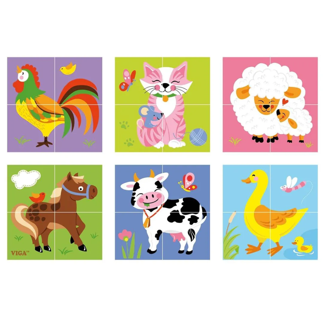 Viga Toys Boerderijdieren Vormenpuzzel 4 Blokken - MPN 50835