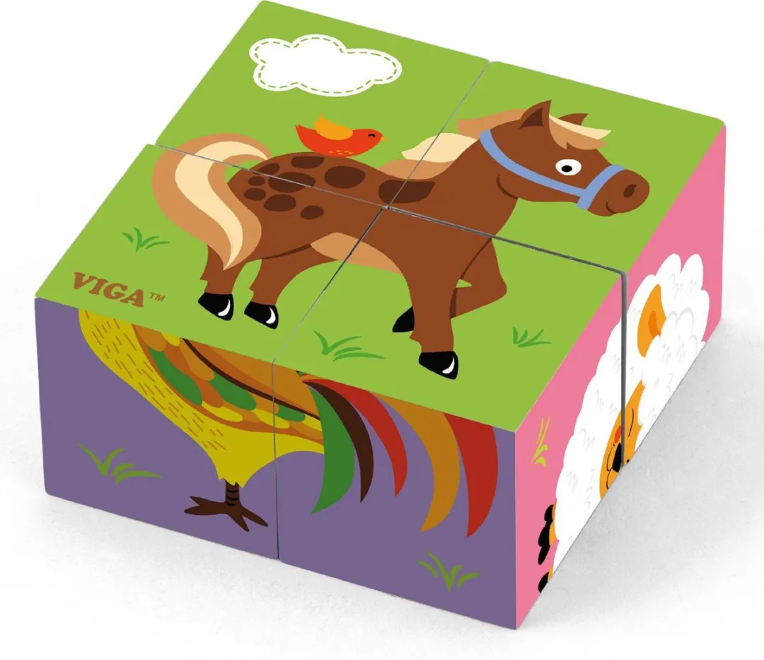 Viga Toys Boerderijdieren Vormenpuzzel 4 Blokken