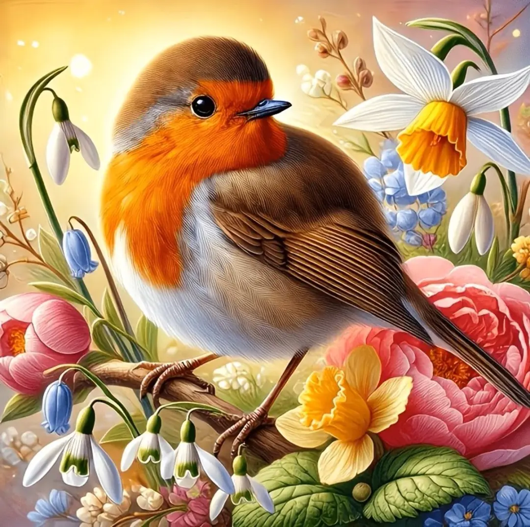 25x25cm Diamond painting vogel bloemen nr 496