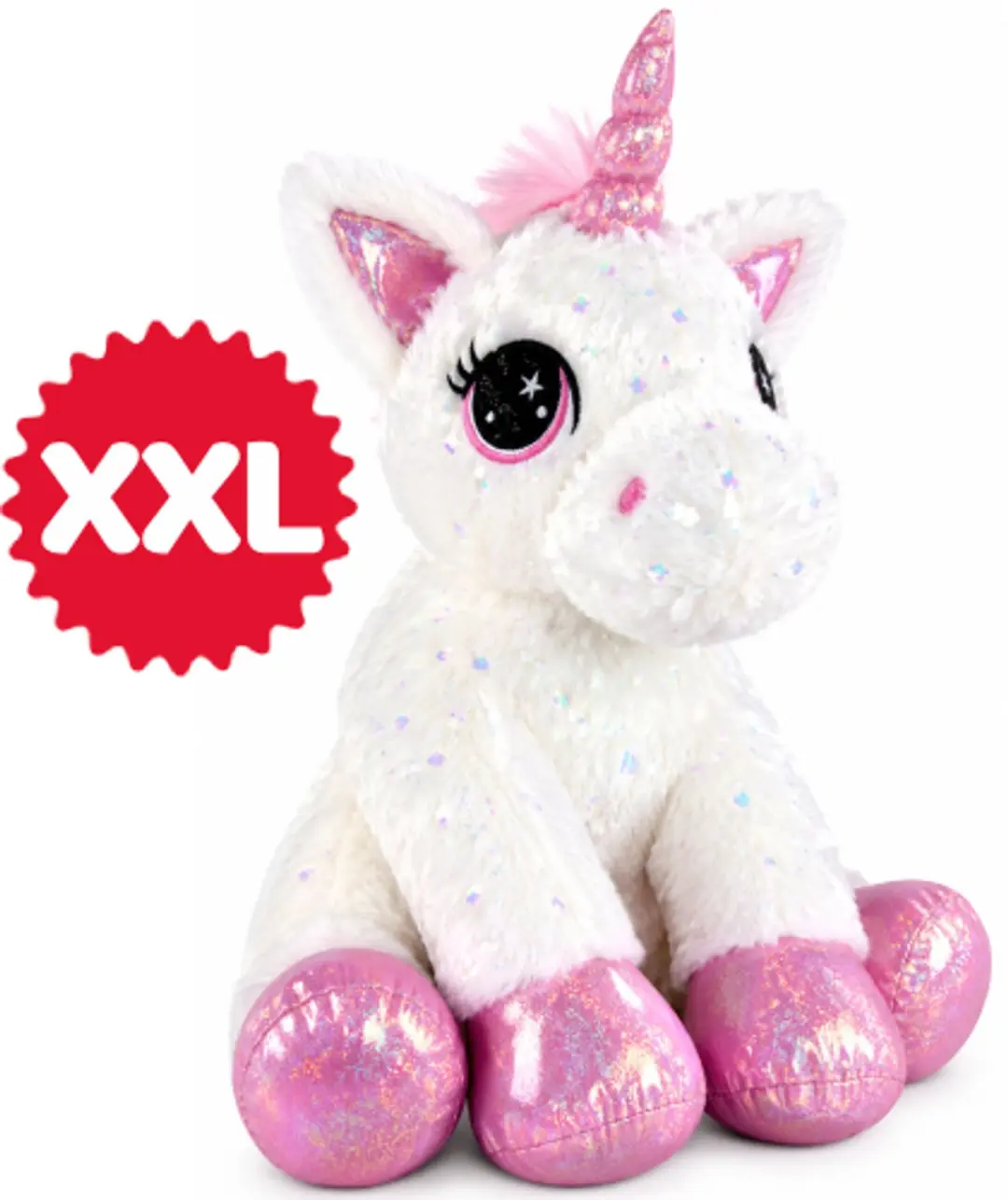 Topknuffels Unicorn met Glitters Wit Pluche Knuffel XXL 100 cm