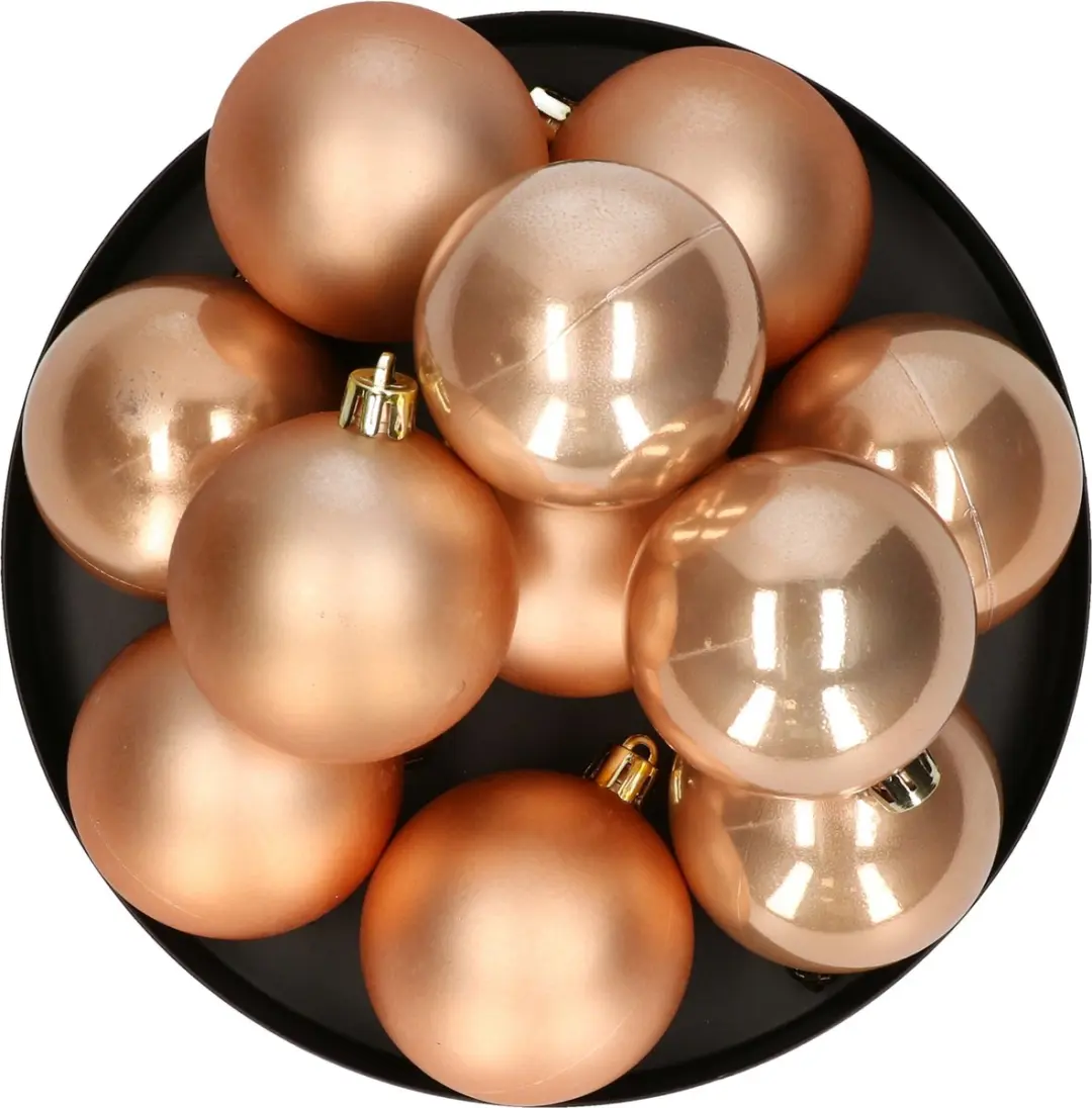 Kerstballen - 12 stuks - kunststof - lichtbruin - 6 cm