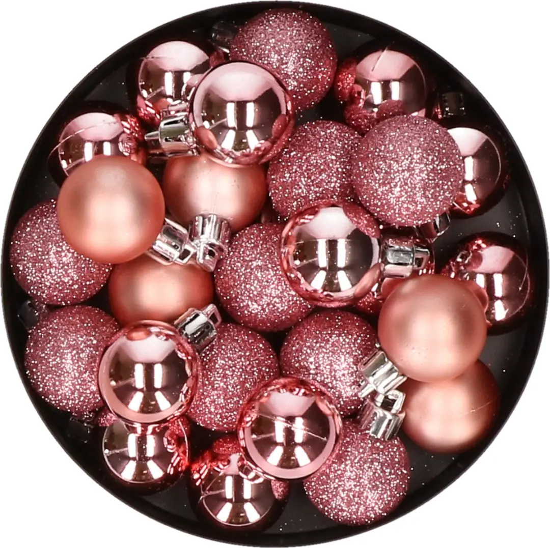 60x stuks kleine kerstballen 3 cm roze kunststof