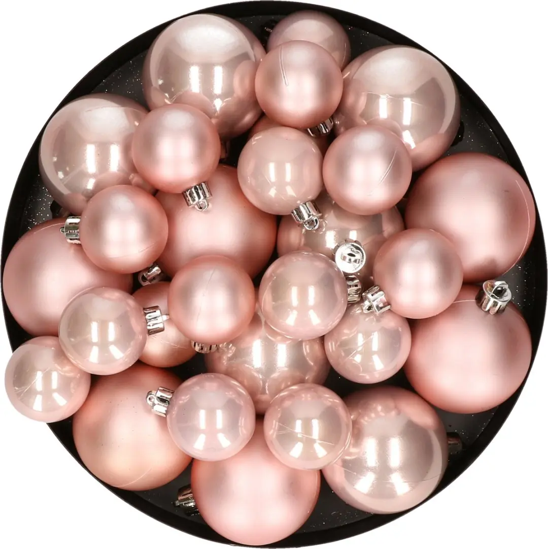 Kerstversiering kunststof kerstballen lichtroze 6-8-10 cm pakket van 36x stuks