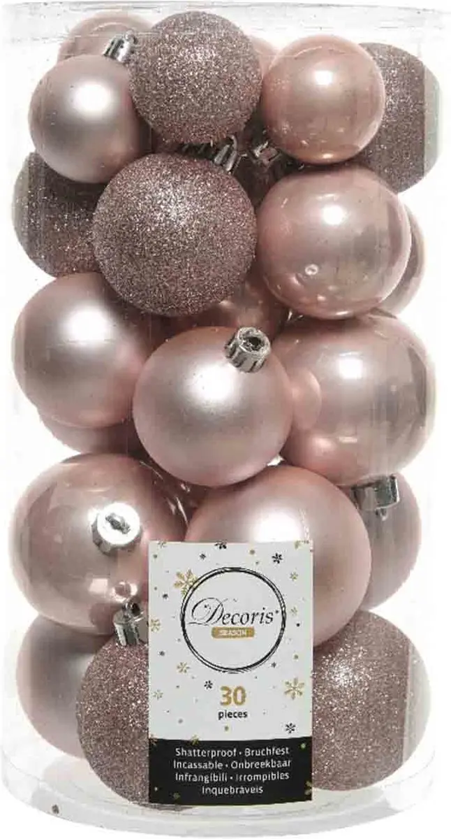Decoris Kerstballen Set - 30 stuks - Poederroze - afbeelding 6 van 6