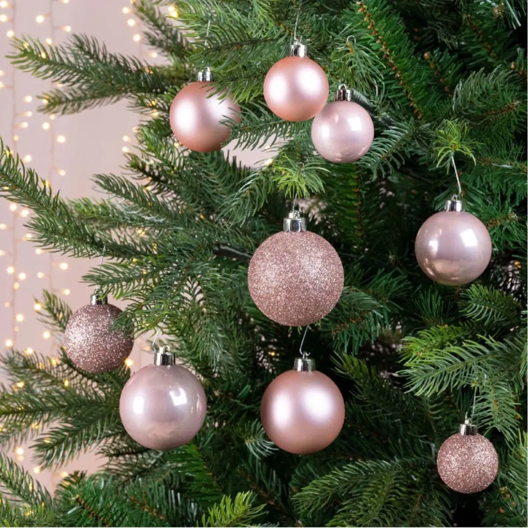 Decoris Kerstballen Set - 30 stuks - Poederroze - afbeelding 2 van 6