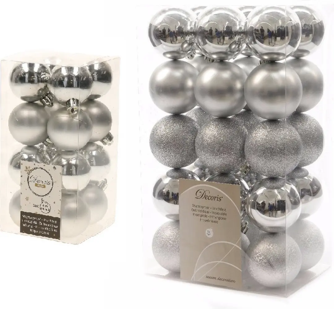 Kerstversiering kunststof kerstballen zilver 4-6 cm pakket van 46x stuks