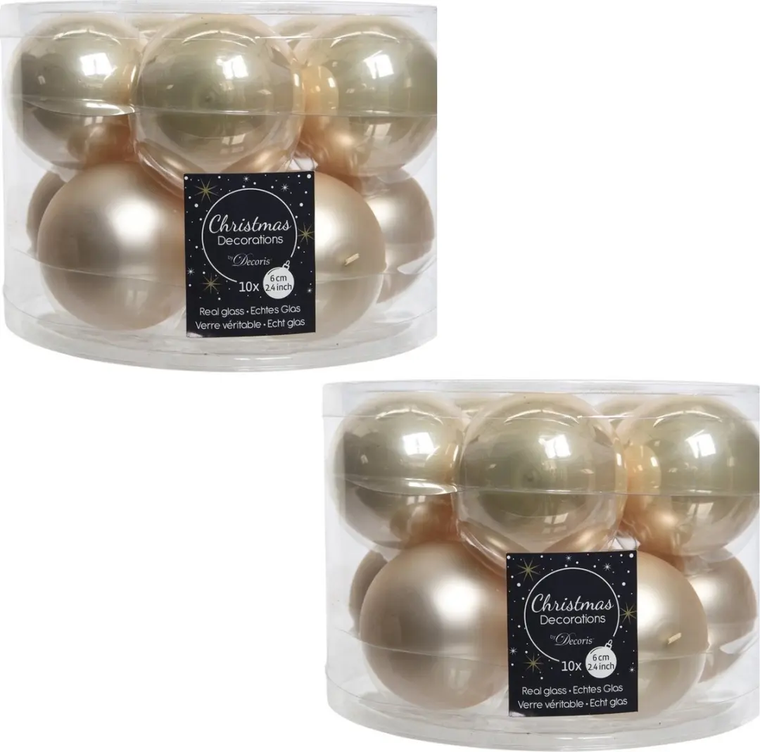 20x Licht parel/champagne glazen kerstballen 6 cm
