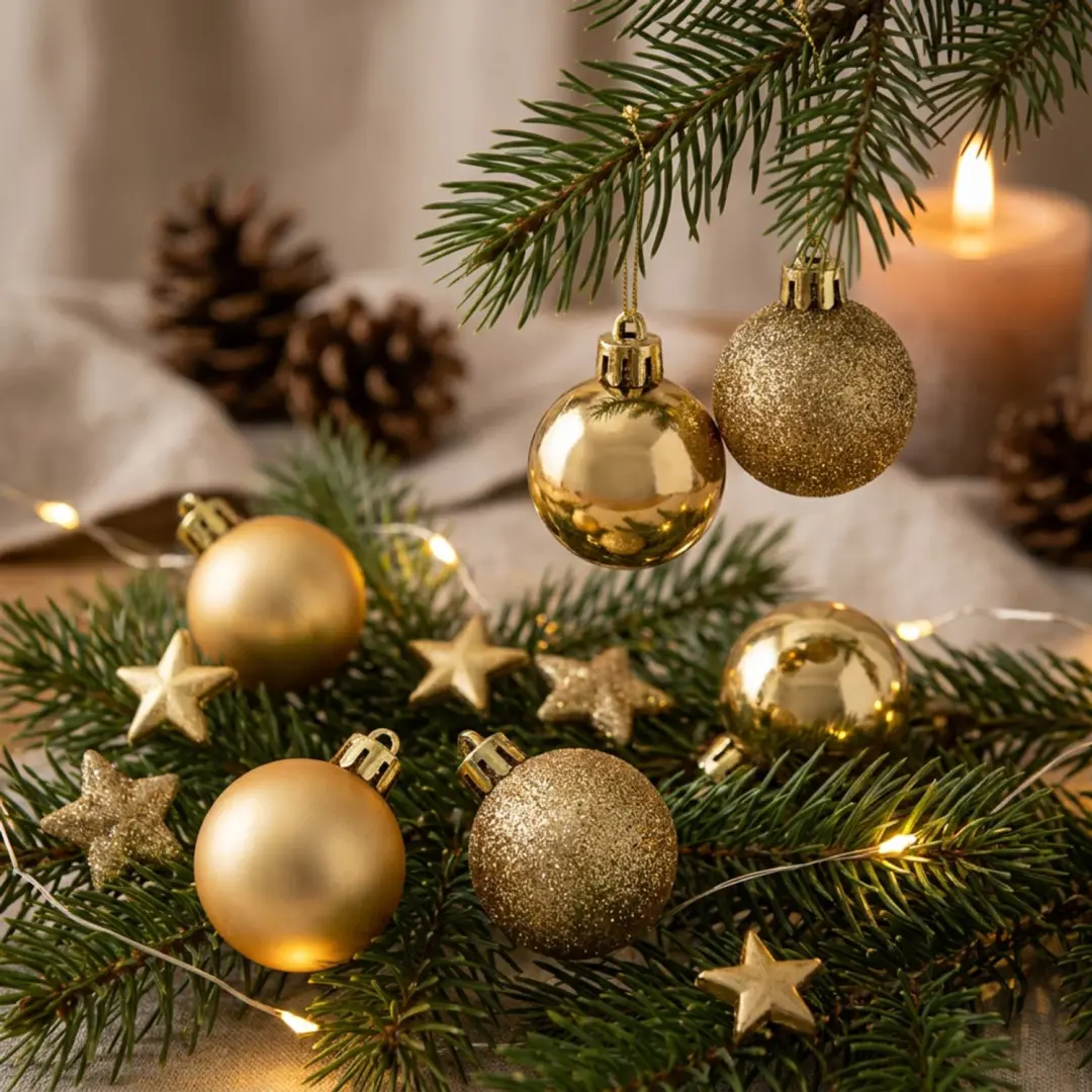 Decoris Kleine Kerstballen Goud 3cm - 14x - afbeelding 4 van 6