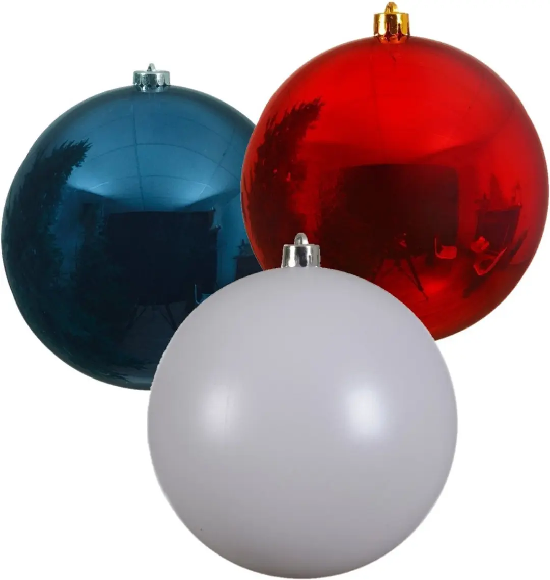 3x stuks grote kerstballen van 20 cm glans van kunststof rood blauw en wit