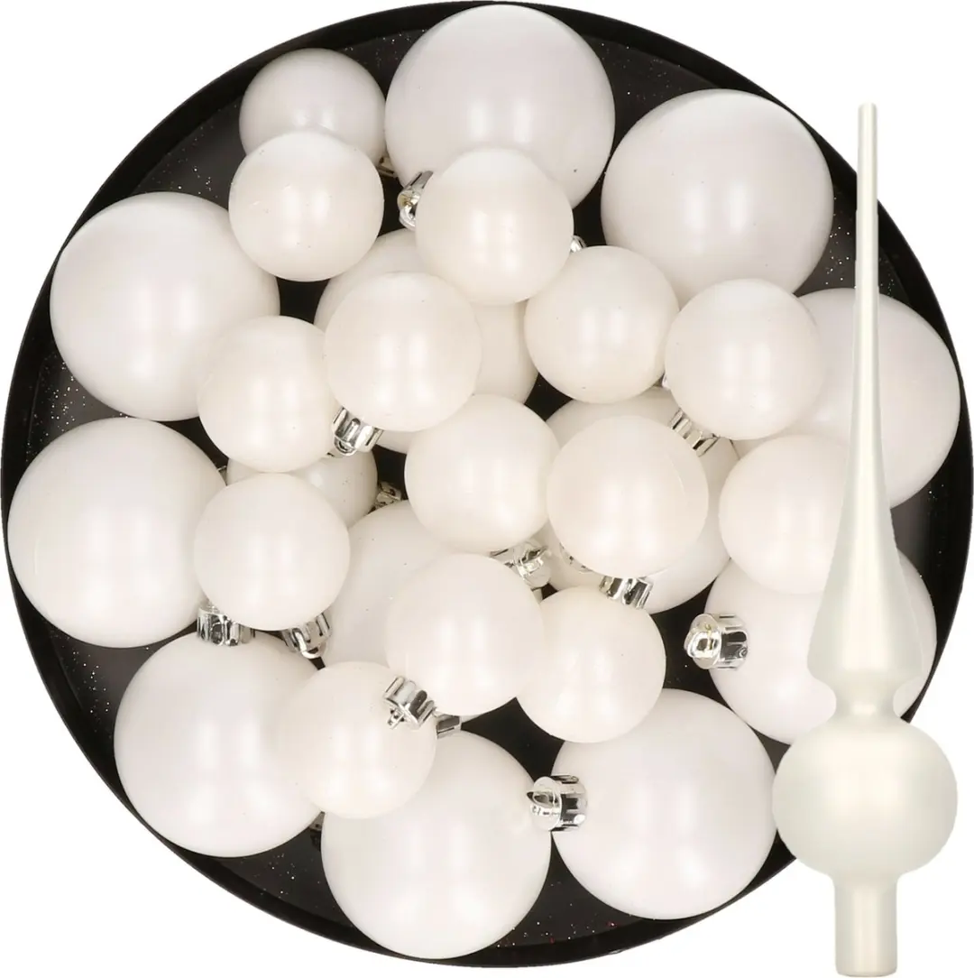 Kerstversiering kunststof kerstballen winter wit 6-8-10 cm pakket van 45x stuks