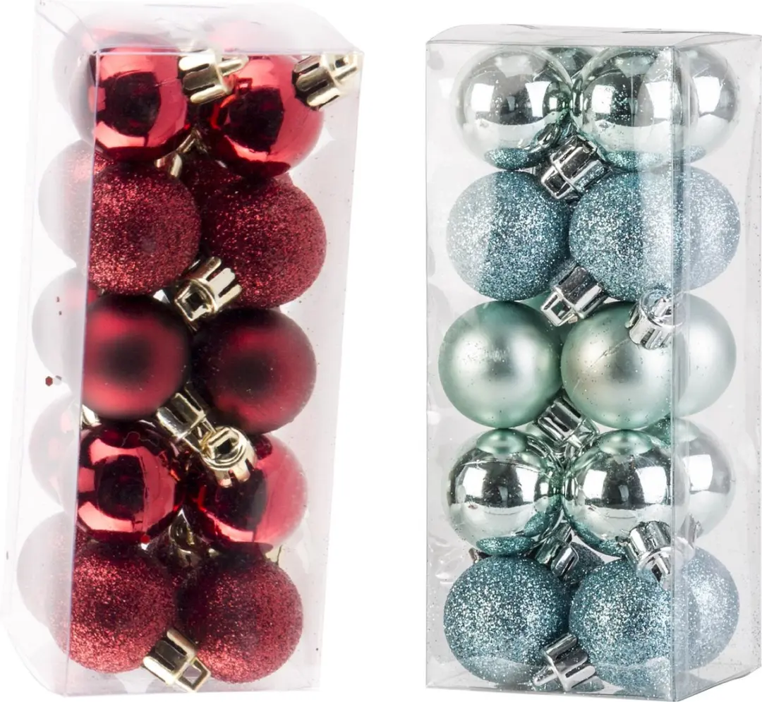 Kleine kunststof kerstversiering 40x stuks set en 3 cm kerstballen in het donker