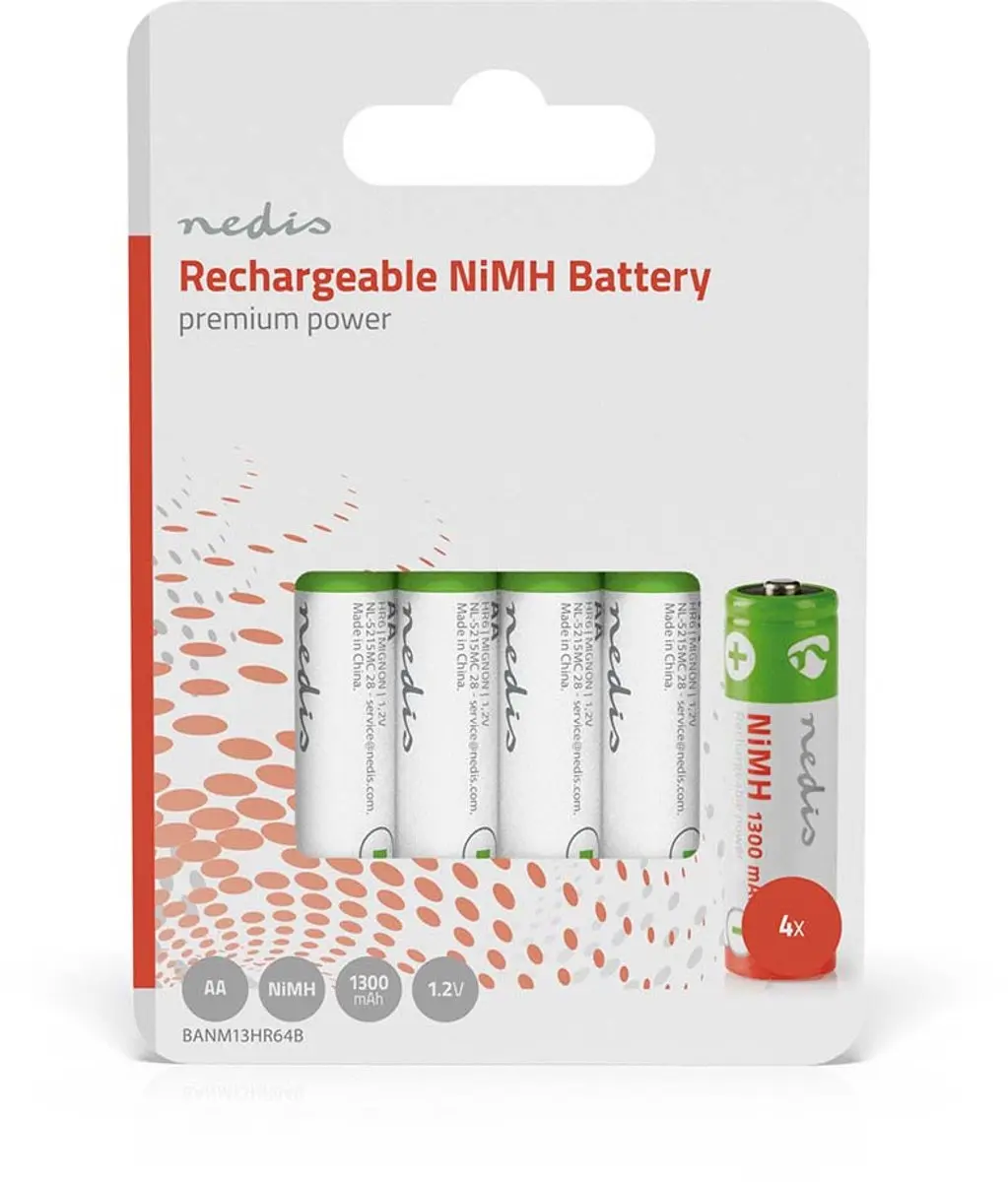 Nedis Oplaadbare NiMH-batterij AA 1300 mAh - 4-Pak - afbeelding 2 van 6