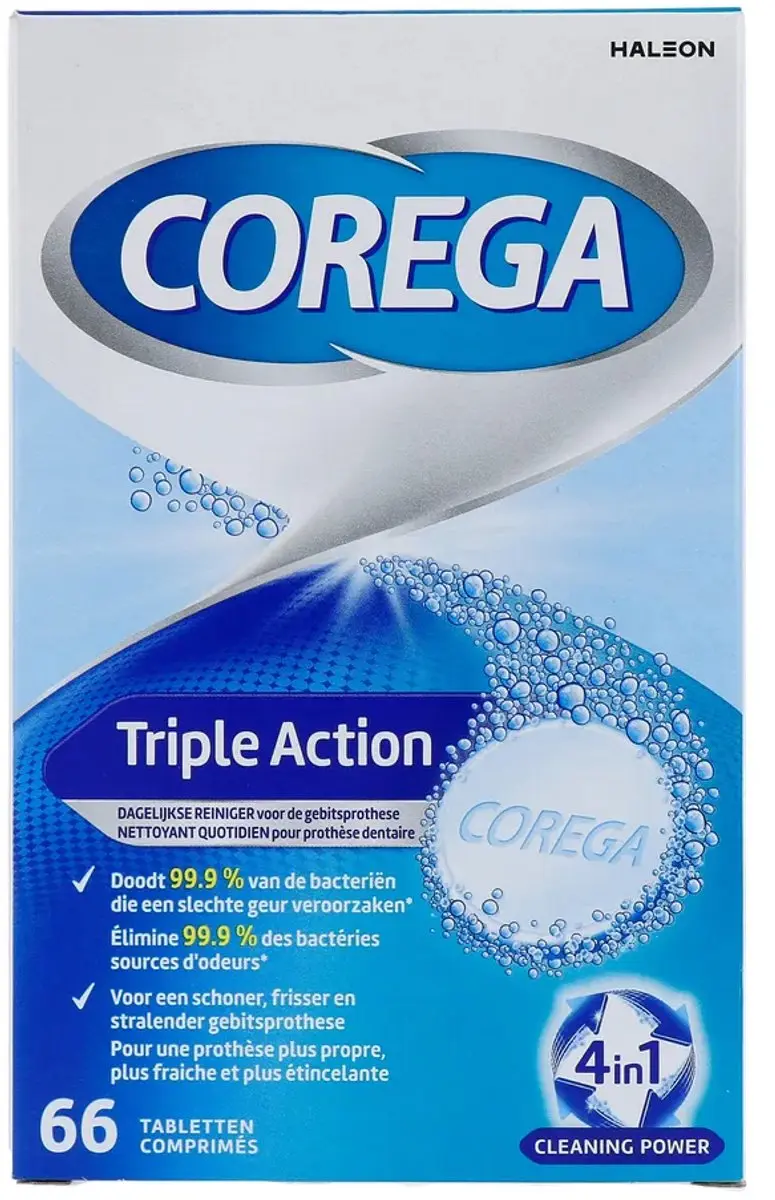 Corega Triple Action Gebitsprothese Reinigingstabletten - 66 Stuks - afbeelding 6 van 6
