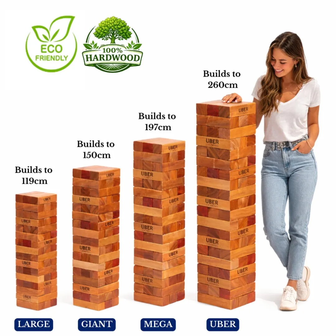 Ubergames Hardhouten Stapeltoren - Bruin - 55 kg - Tot 250 cm