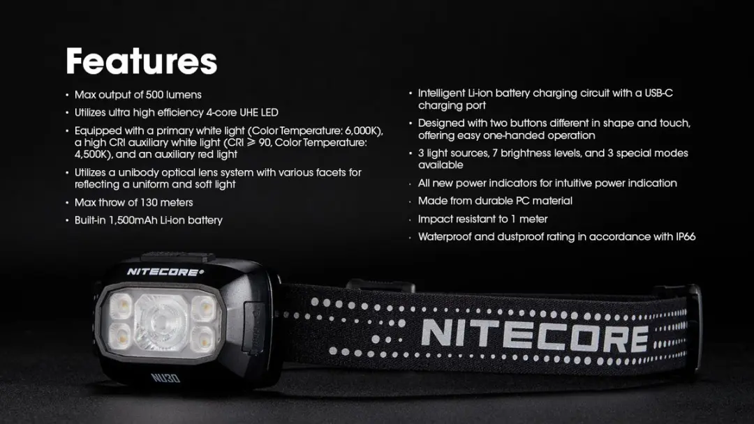 Nitecore NU30 Oplaadbare Hoofdlamp - 500 lm - afbeelding 4 van 6