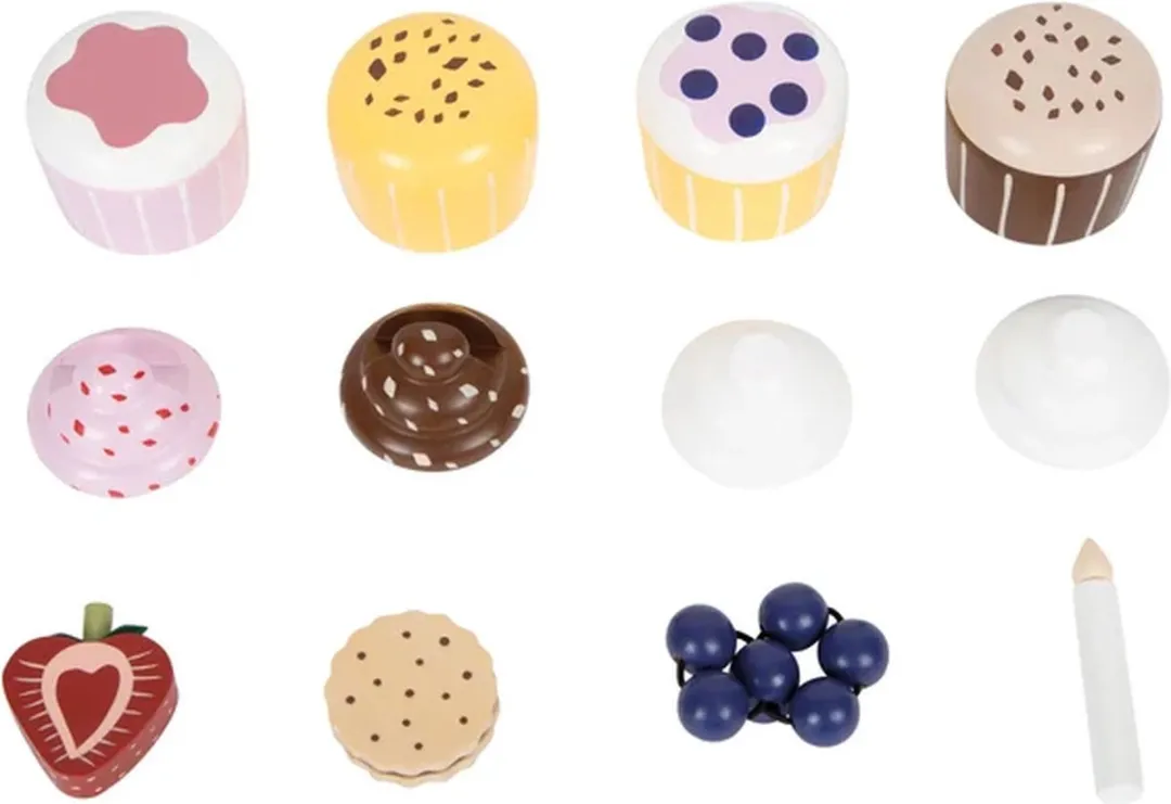 Small Foot Houten Speeleten Etagère Cupcakes 13-delig - Multicolor