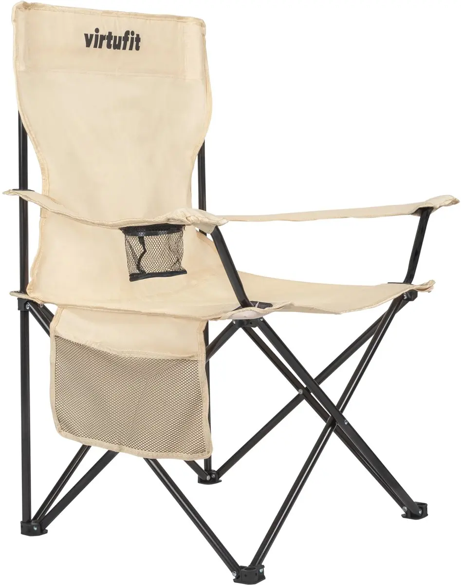 VirtuFit Opvouwbare Campingstoel - Strandstoel met Armsteunen - Beige - afbeelding 5 van 6