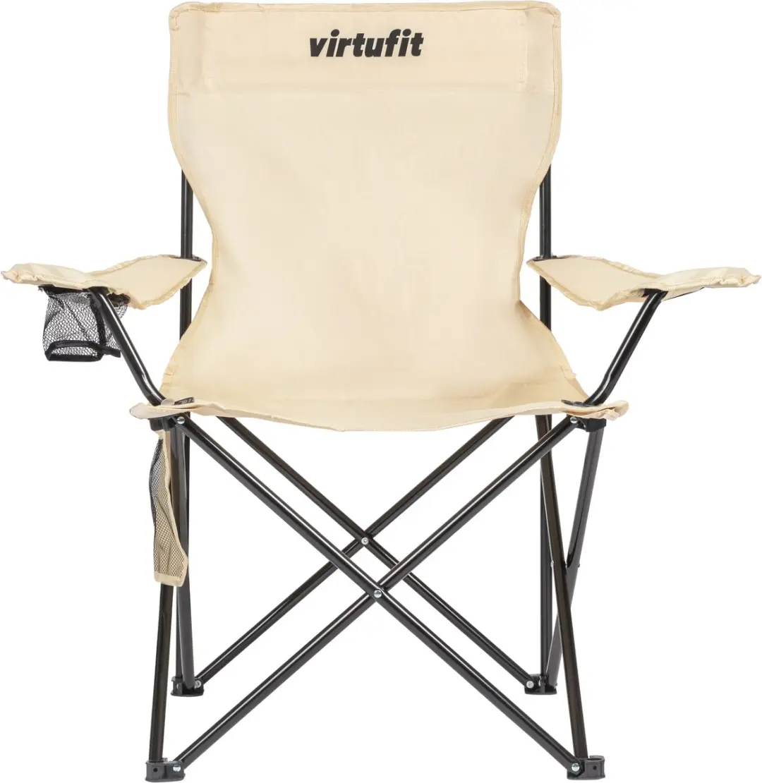 VirtuFit Opvouwbare Campingstoel - Strandstoel met Armsteunen - Beige - afbeelding 4 van 6