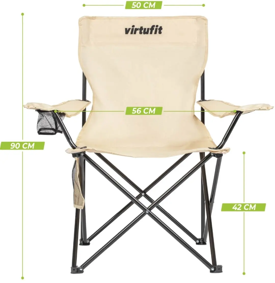 VirtuFit Opvouwbare Campingstoel - Strandstoel met Armsteunen - Beige - afbeelding 6 van 6