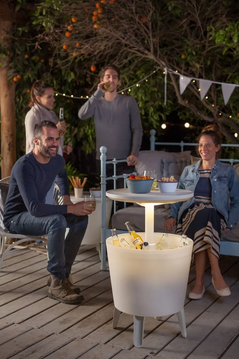 Keter Drankenkoeler Bijzettafel 30L - Ø50cm - Wit/Bruin - afbeelding 5 van 6