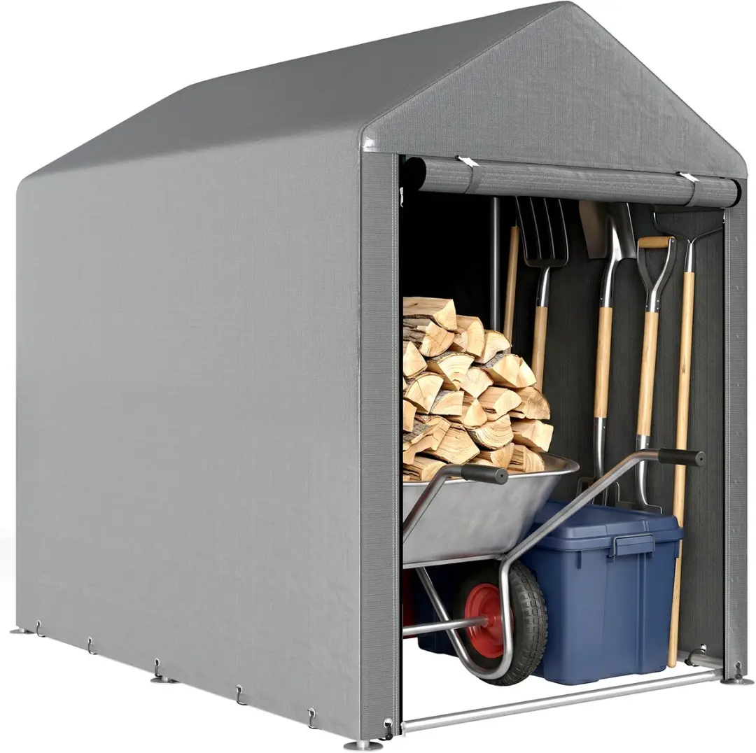Outsunny Tuinopslagtent-Verzinkt metaal, PE-doek-120L x 179B x 165H cm-Lichtgrij