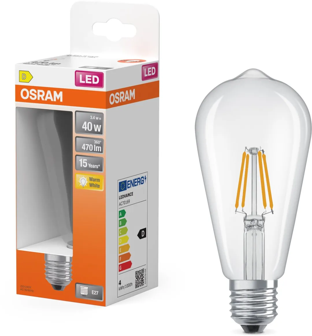 Osram LED Star Edison ST64 40 Filament 3,4W - 470lm Warm Wit