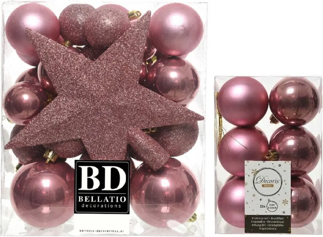Decoris Kerstballen set oud roze
