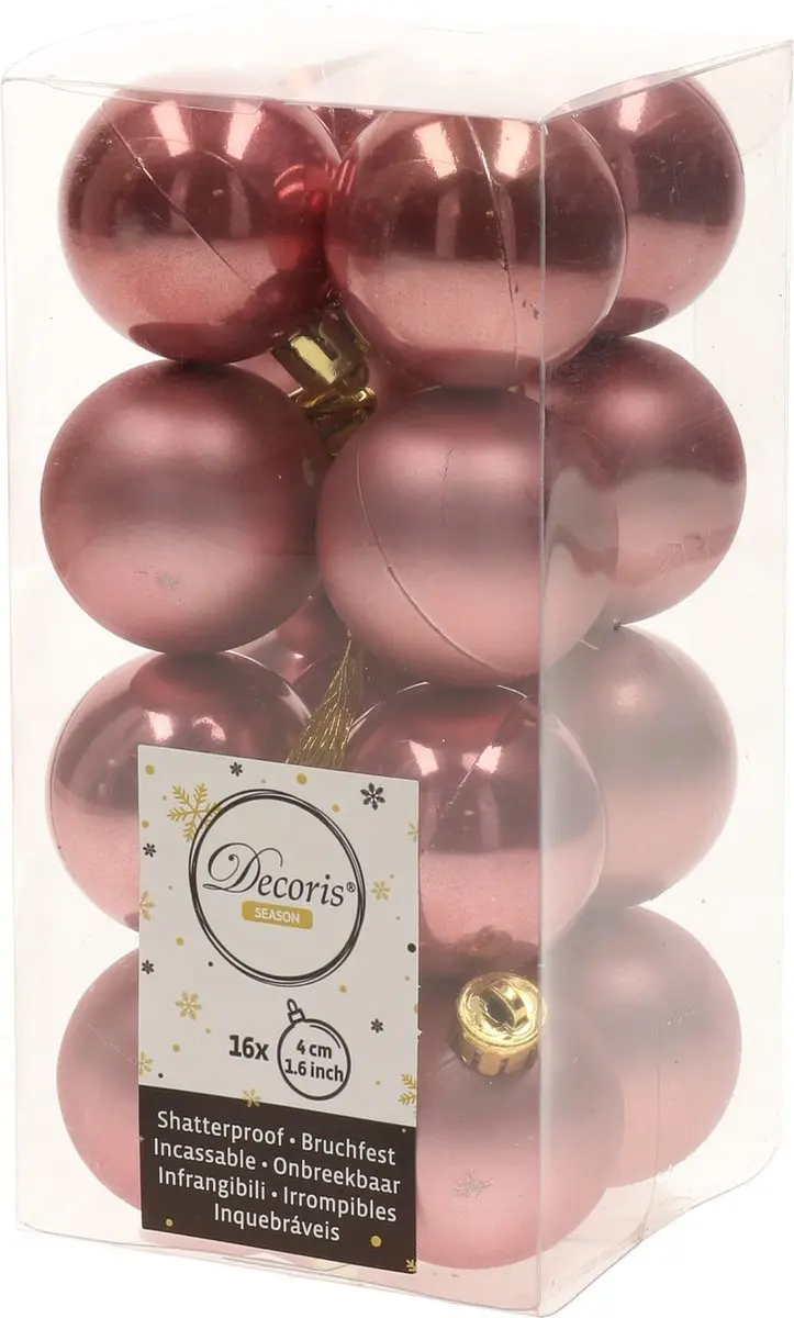 32x stuks kunststof kerstballen mix van oudroze en donkergroen 4 cm - Kerstversiering