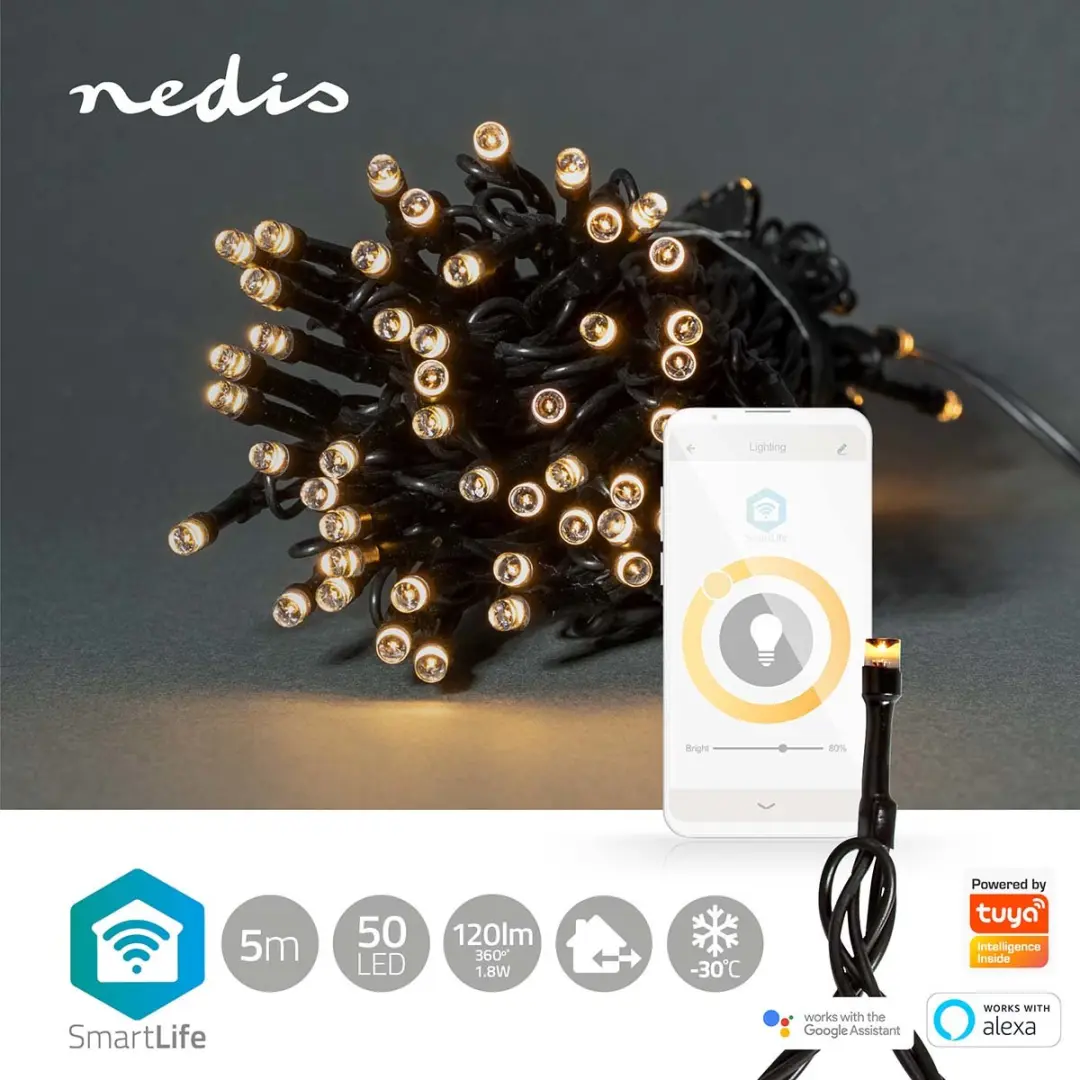 Nedis SmartLife Kerstverlichting Koord Wi-Fi - 50 LED's - 5m - Warm Wit - afbeelding 2 van 6