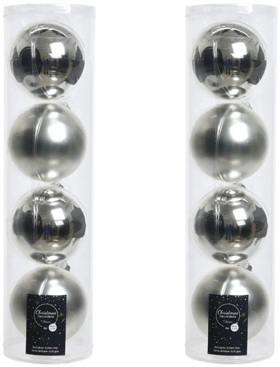 8x Zilveren glazen kerstballen 10 cm